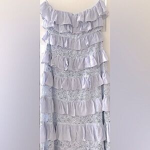 BHLDN Strapless Tiered Chiffon Lace Midi Dress Set in Light Blue Size L
